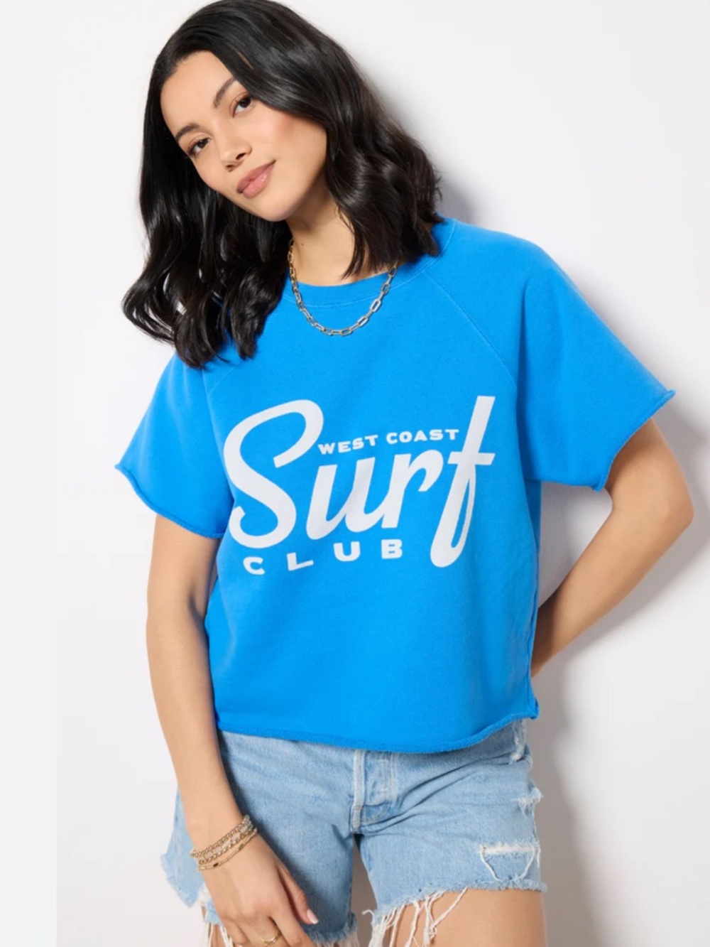 Retrobrand Blue West Coast Surf Club Cutoff Sweatshirt, XL